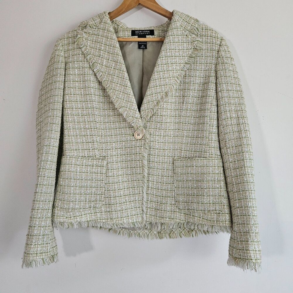 New York & Co Vintage Women's Blazer 12 Green Tweed Y2K Preppy Academia